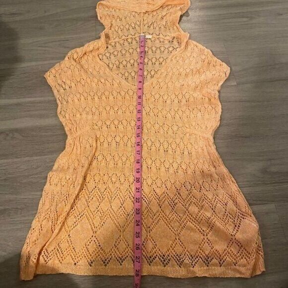 Moth Anthropologie peach linen blend crochet sleeveless hooded pullover top sz M - Picture 5 of 8